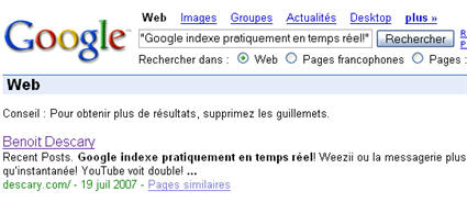 googleindex2 Google indexe pratiquement en temps réel!