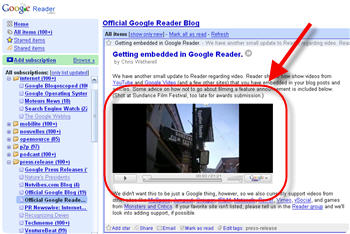 googlereader Google Reader intègre la vidéo dans son lecteur RSS