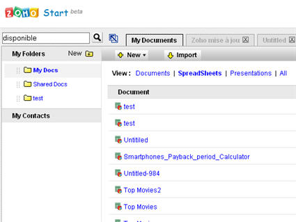 zohostart2 Zoho Start, un grand pas vers la création d’une suite bureautique Web