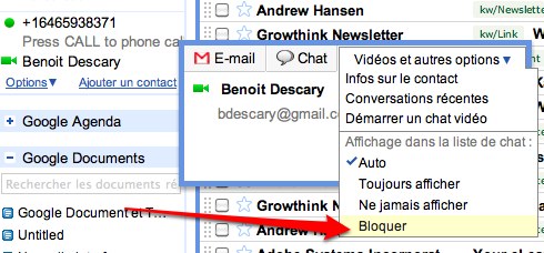 gmail tchat contact Comment bloquer ou r&eacute;int&eacute;grer un contact sur le tchat de GMail [Astuce 101]