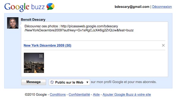 picasa web twitter 1 Des boutons Twitter, Blogger et Buzz sur Picasa Albums Web