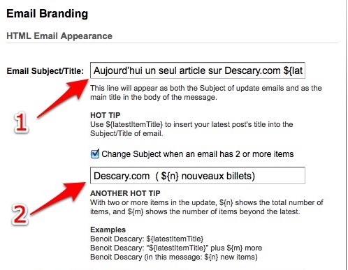 feedburner 2 Feedburner: affichez le nombre de billets dans l’en tête de votre newsletter