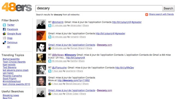 48ers 48ers.com: un outil de recherche en temps réel sur Facebook, Twitter et Google Buzz