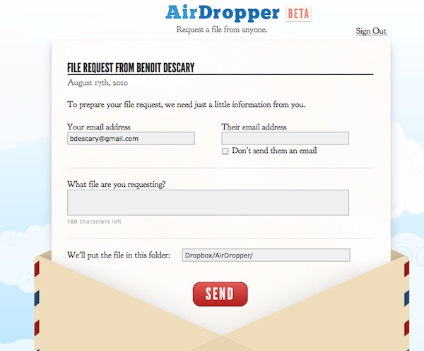 demandez un fichier à un contact qui le déposera sur votre Dropbox
