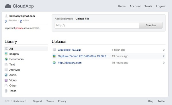 cloudapp web CloudApp: partagez facilement et rapidement vos fichiers, liens et photos [Mac]