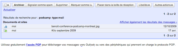 recherchez simultanément sur Gmail, Google Documents et Sites