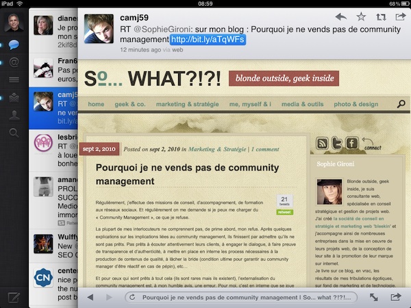 twitter ipad 1 Twitter pour iPad, le contenu avant tout