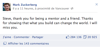 facebook mark z La mort de Steve Jobs provoque une onde de choc sur twitter
