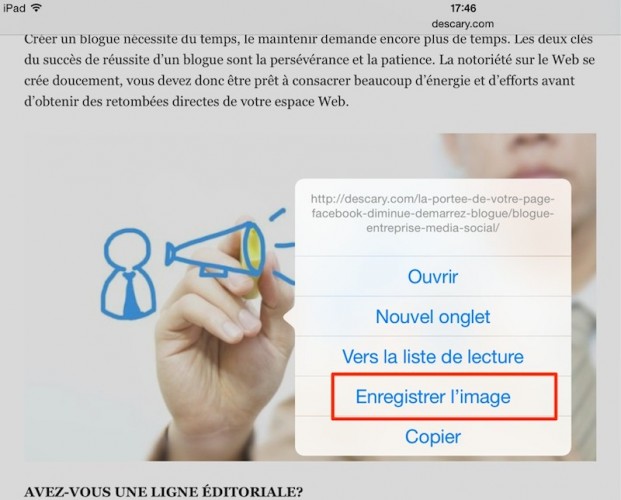 Comment enregistrez une image depuis Safari ou Mail pour iPad