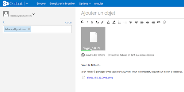 envoyer mail de la part de outlook