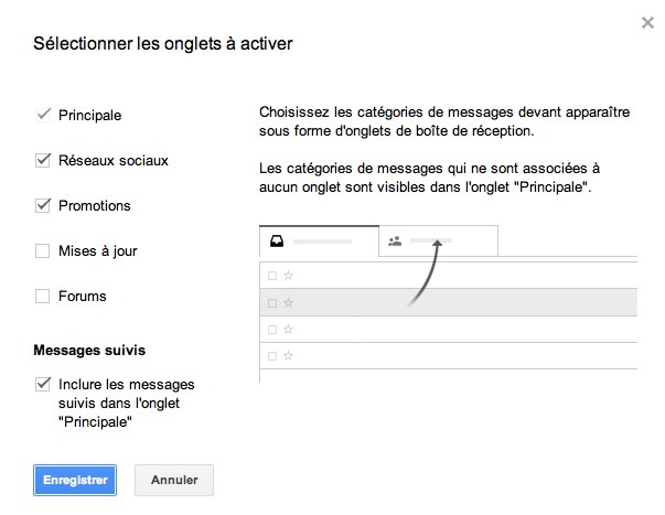 gmail onglets courriels