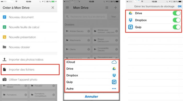 Google Drive pour iPhone et iPad importez des fichiers provenant de Dropbox et iCloud