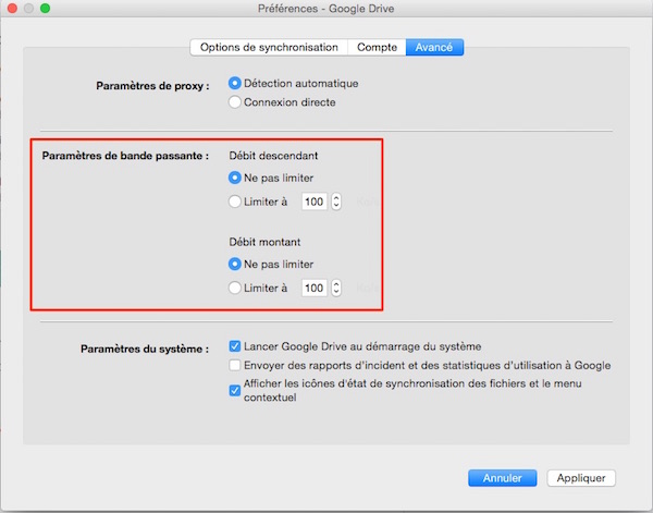 Google Drive pour Mac et PC l’état de synchronisation de vos fichiers et la gestion de la bande passante