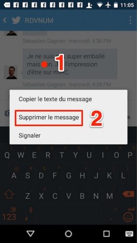 groupe messagerie twitter supprimer message android