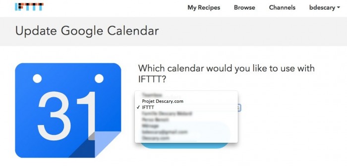 ifttt choisir calendrier google agenda