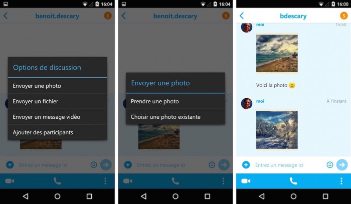 android skype partage photos hors ligne