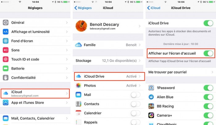 ipad iphone Affichez l'application iCloud Drive