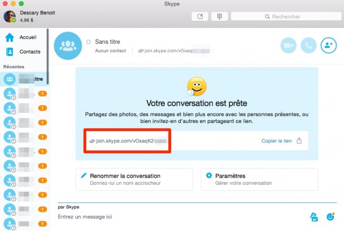 skype conversation de groupe lien url