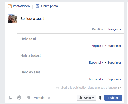 Facebook propose les mises à jour de statuts multilingue